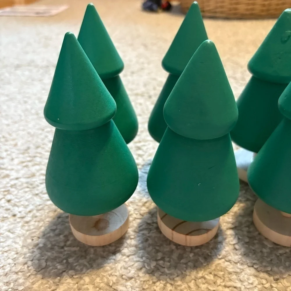 Turned Wood Tree Bundle Lot of 6 Christmas Train Village Decor Green NEW